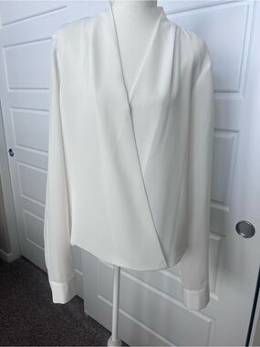 Bar III Cream Draped Wrap-Front Blouse Hi-lo